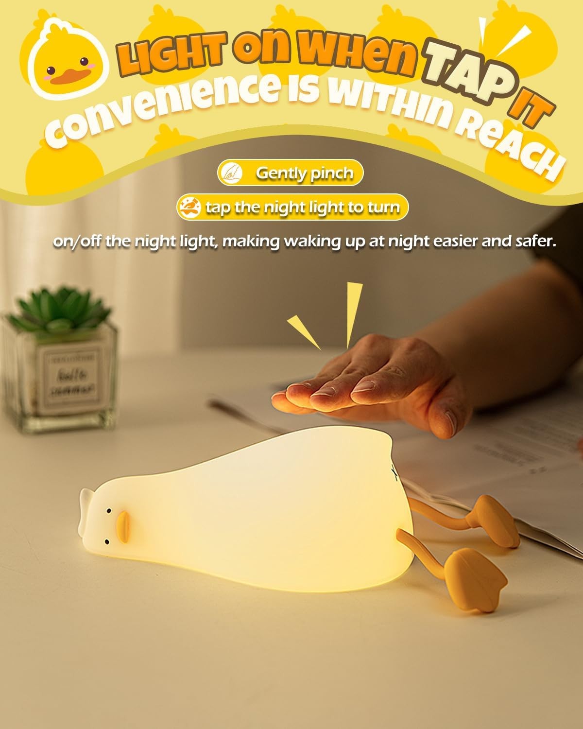 Cute Duck Night Light, Animal Lamp, Food Grade Silicone, Rechargeable, 3 Level D