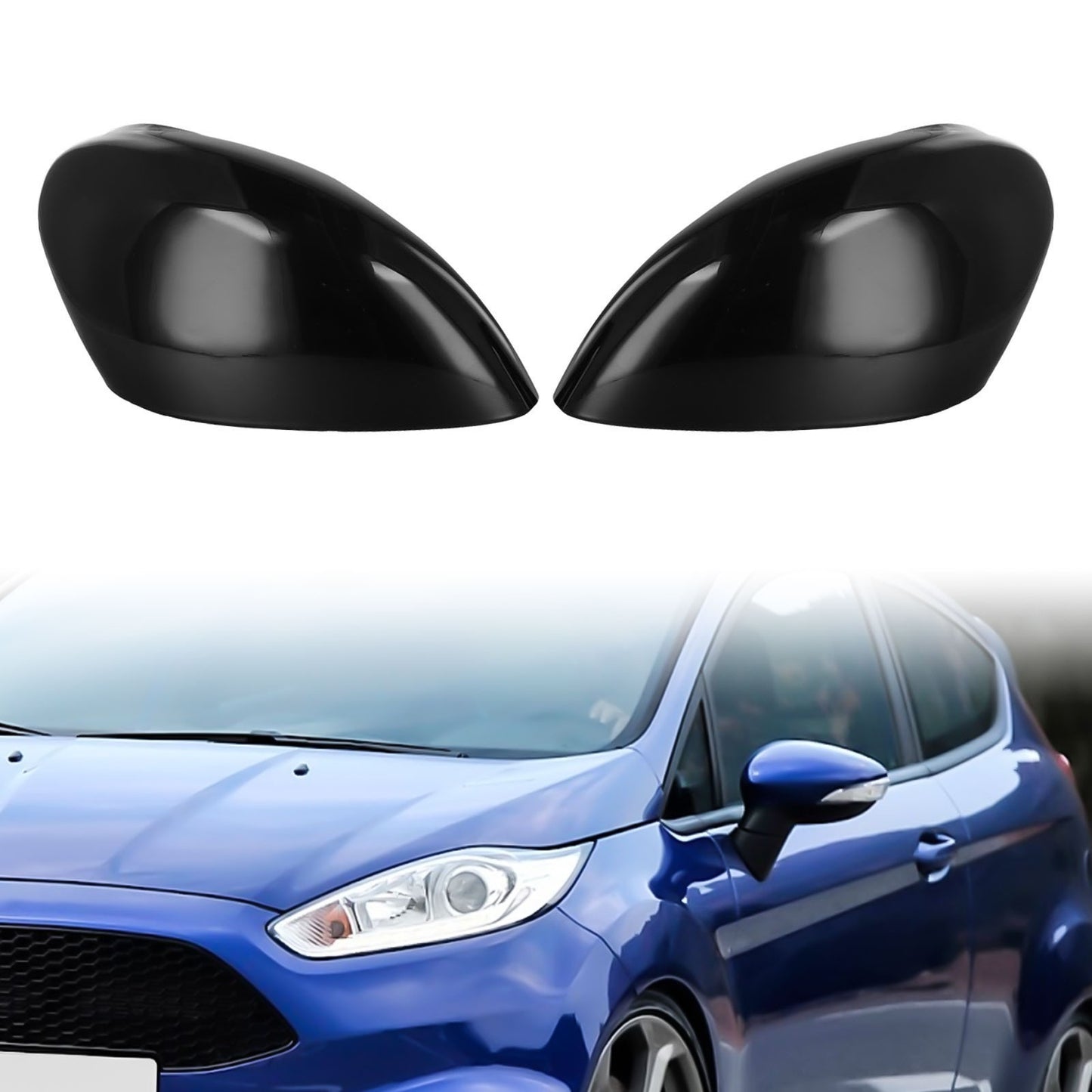 Premium Glossy Black Mirror Cover for Ford Fiesta MK7 08 17 Excellent Fit