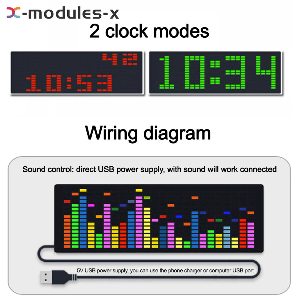 LED Light Music Spectrum Clock Voice Rhythm Car Audio Level Indicator VU Meter
