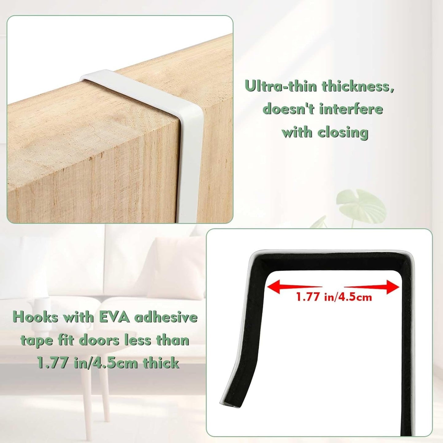 Over-Door Mirror Hanger Set, 2 Adjustable Brackets with Protective Lining, White
