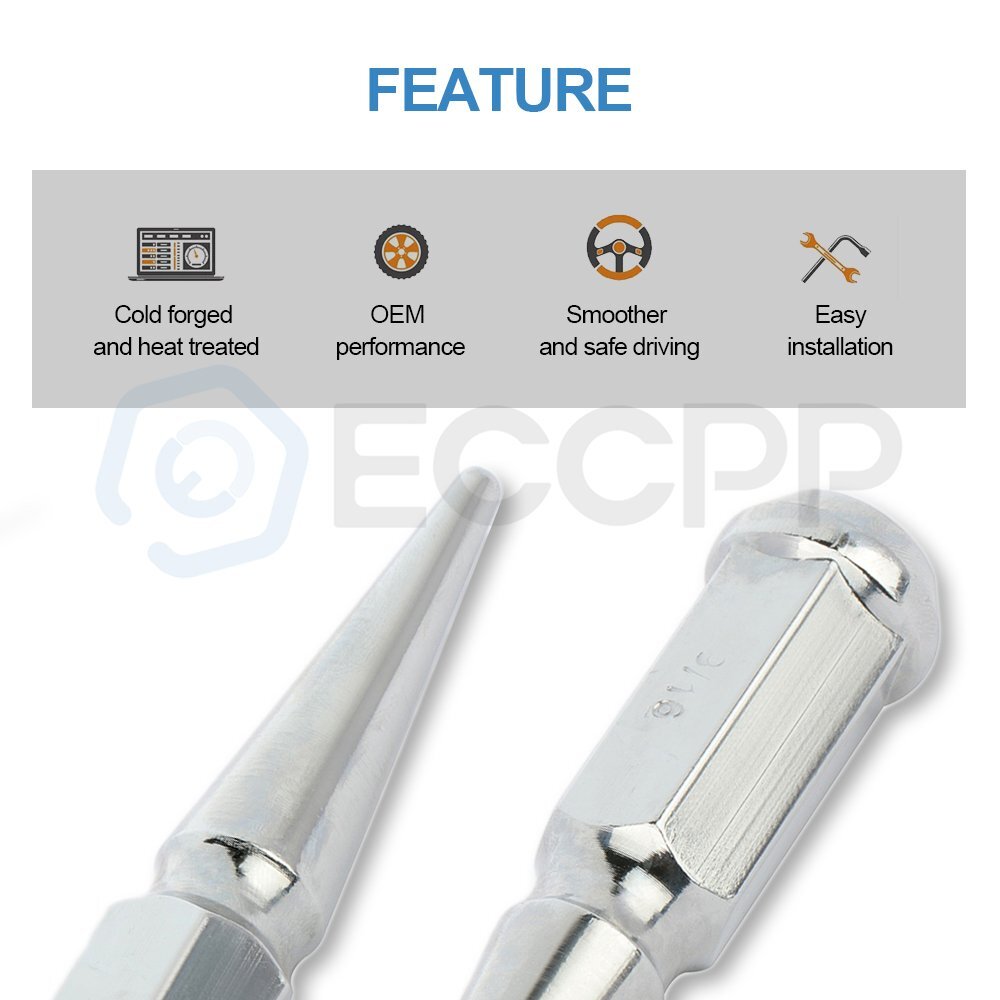 (32) 9/16-18 Chrome 4.5'' Tall Spike Wheel Lug Nuts + 1 Key Fits Ford & Dodge