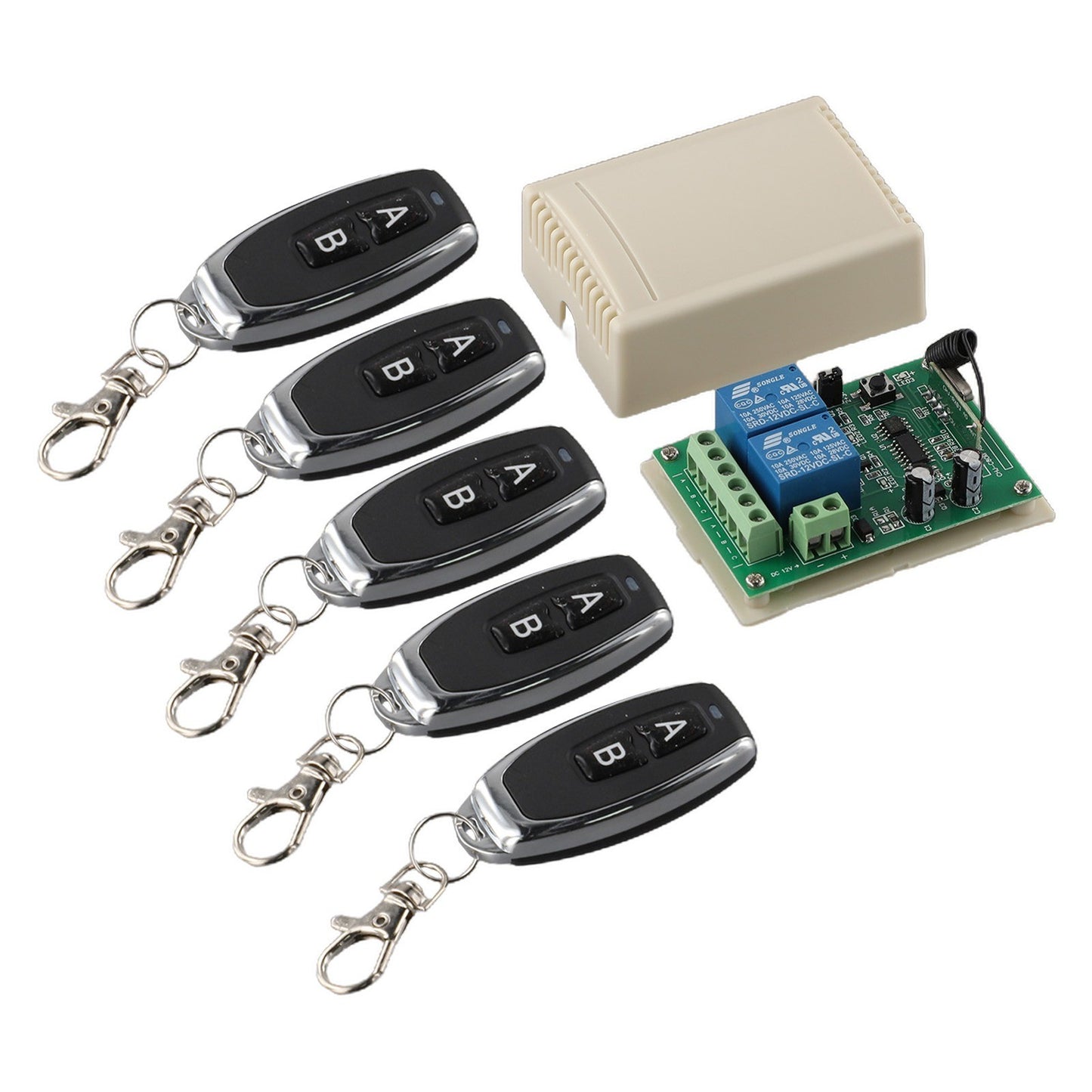 2CH 433MHz Relay 5pcs Wireless Remote Control Switch Transmitter & 1x Receiver
