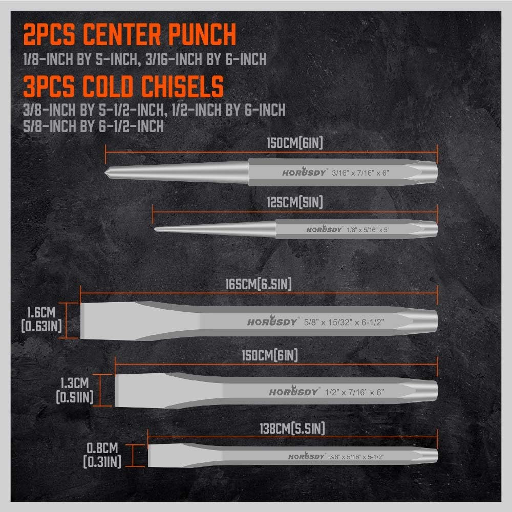 16-Piece Punch and Chisel Set, Including Taper Punch, Cold Chisels, Pin Punch, C