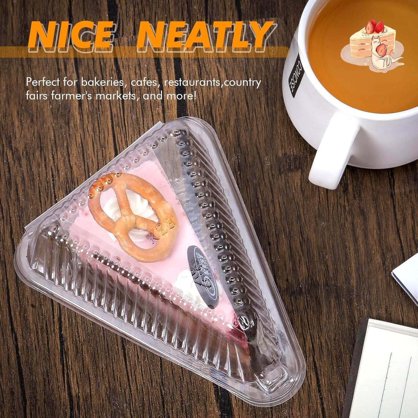 50-Pack Cake Slice Containers with Lids, 4 Inch, Transparent, for Bakery,Takeout