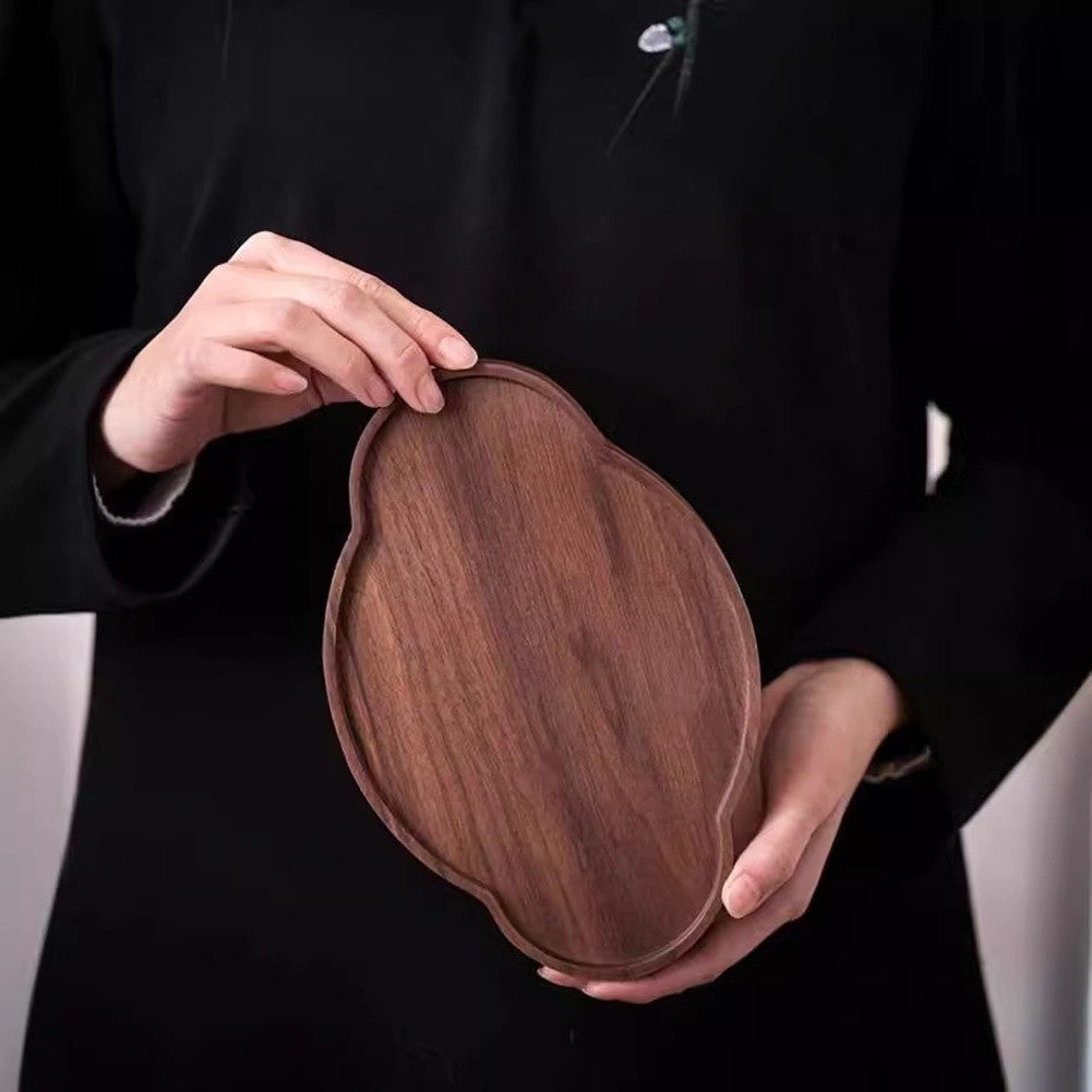 Black Walnut Wooden Tea Tray with Cloud Design Gongfu Tea Set Chinese Style