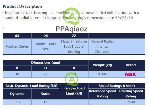 1PC NSK 6306 ZZ Deep Groove Radial Ball Bearing 30x72x19mm #P