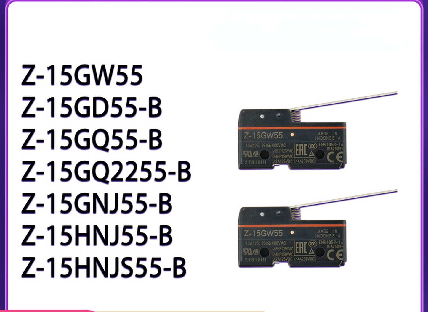 1pcs Micro Switch Z-15GQ55-B Z-15GQ2255-B Z-15GNJ55-B Z-15HNJ55-B Z-15HNJS55-B