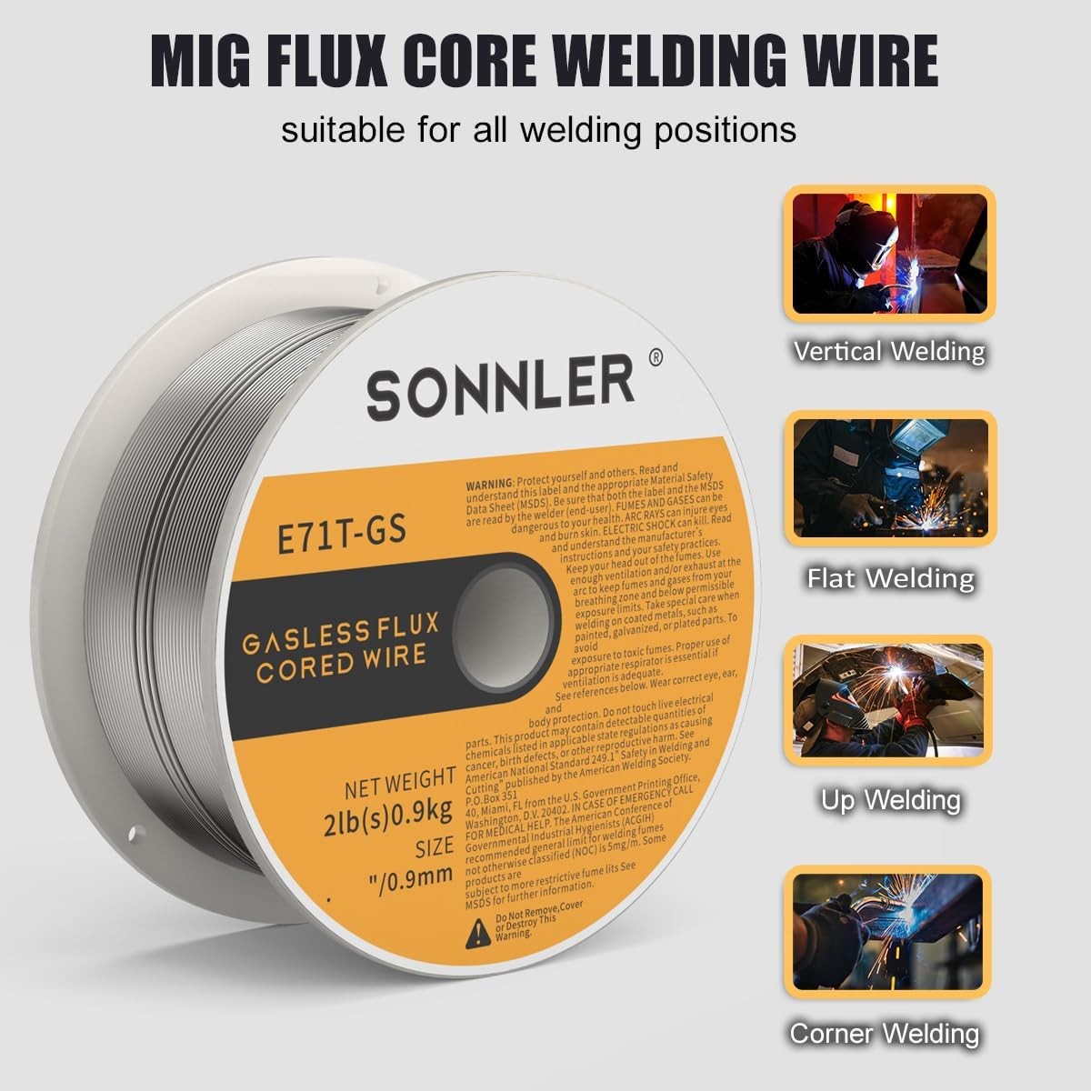 0.035 Flux Core Welding Wire, 3 Spools E71T-GS Low Splatter Gasless Carbon Steel