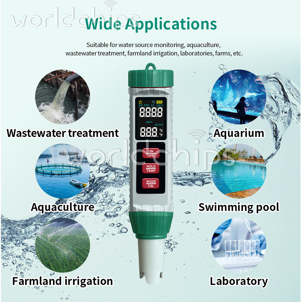 PH/EC/TDS/Salinity/Temperature 5-in-1 High Precision Digital Water Quality Meter