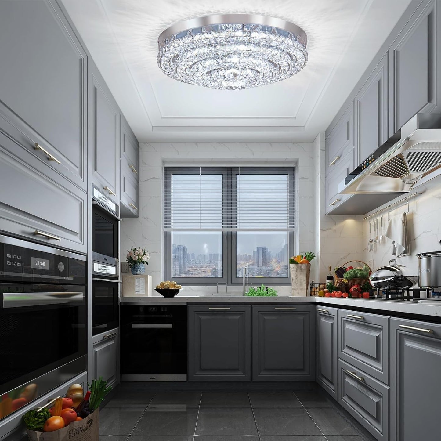 Four Rings Round LED Chandelier, Flush Mount Ceiling Lamp 4000K Cool White