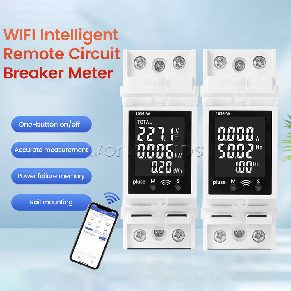 DIN Rail Multi-Function Tester Digital Voltage Current Power Meter AC85~265V 63A