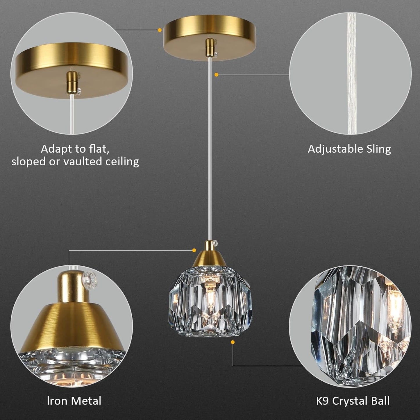 3-Pack Gold Crystal Chandeliers, Modern Pendant Light for Dining Room