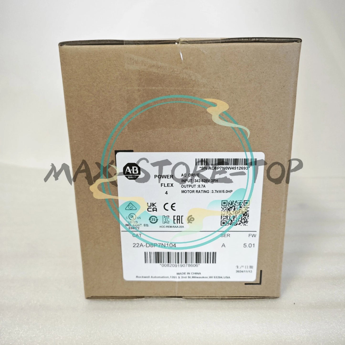 2022  Factory Sealed AB 22A-D8P7N104 PowerFlex 4 3.7 kW 5 Hp AC Drive