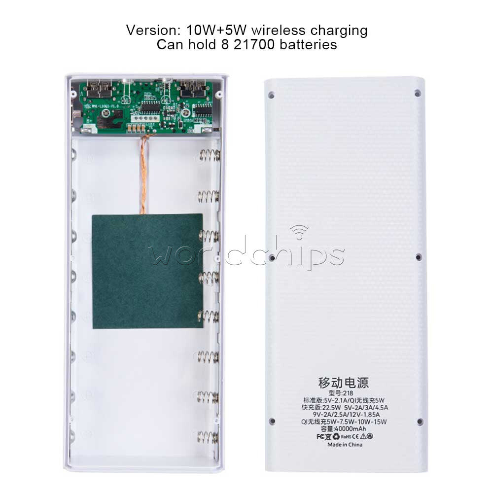 Removable Battery Power Bank DIY 8 Batteries Fast Wireless Charging Welding-Free
