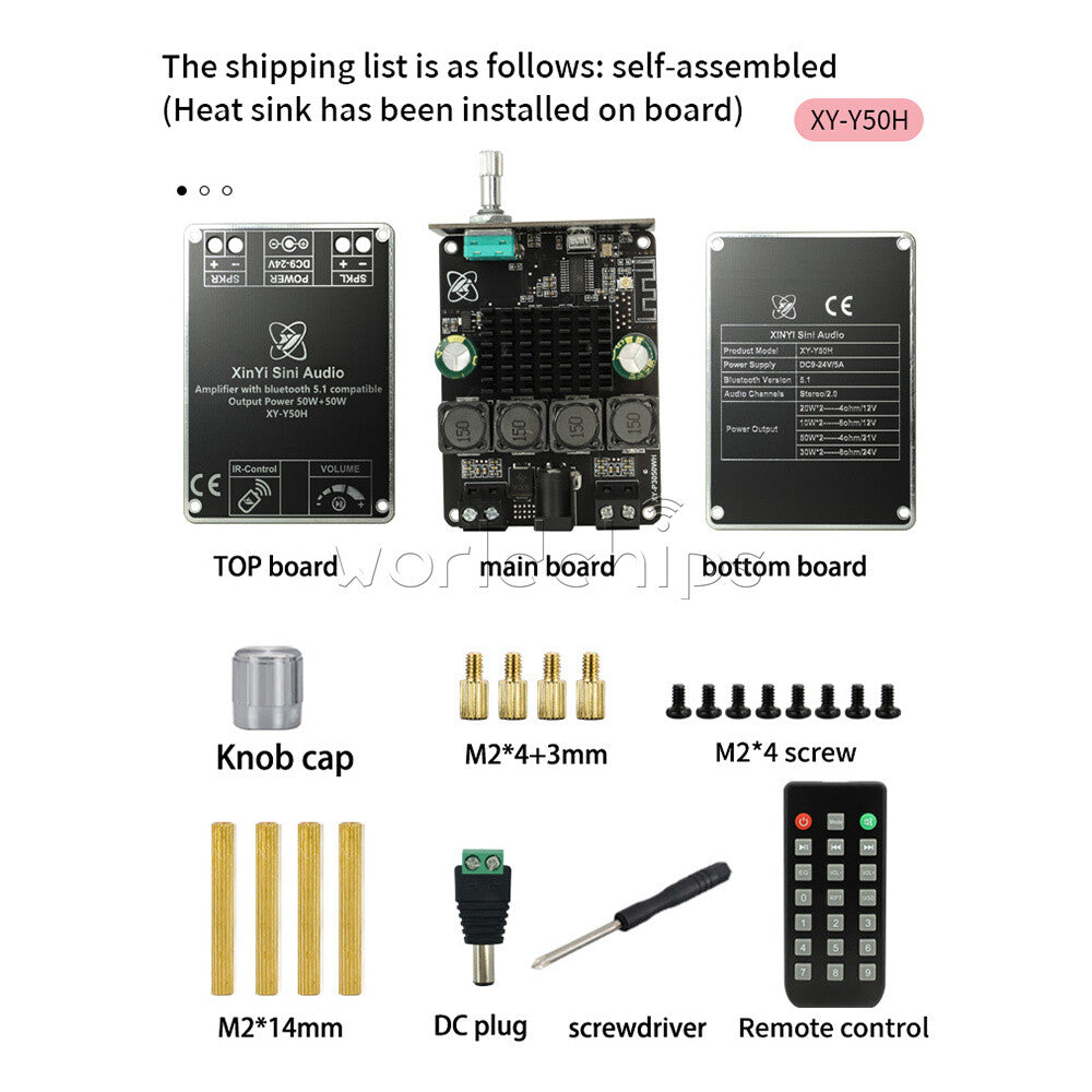 50W*2 Stereo Bluetooth HI-FI Digital Amplifier Board TPA3116 With Remote Control