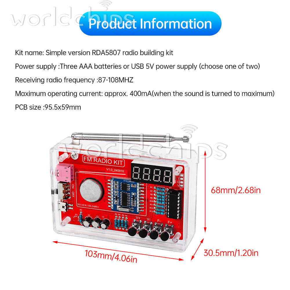 1-10PCS Digital RDA5807 FM Radio Electronic Kit 87-108MHZ Soldering Practice Kit