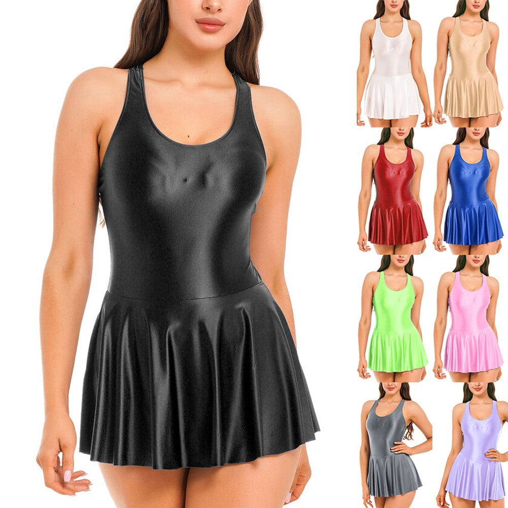 Solid Color Athletic Tennis Dress Stretchy Sleeveless Tank Dress for Women