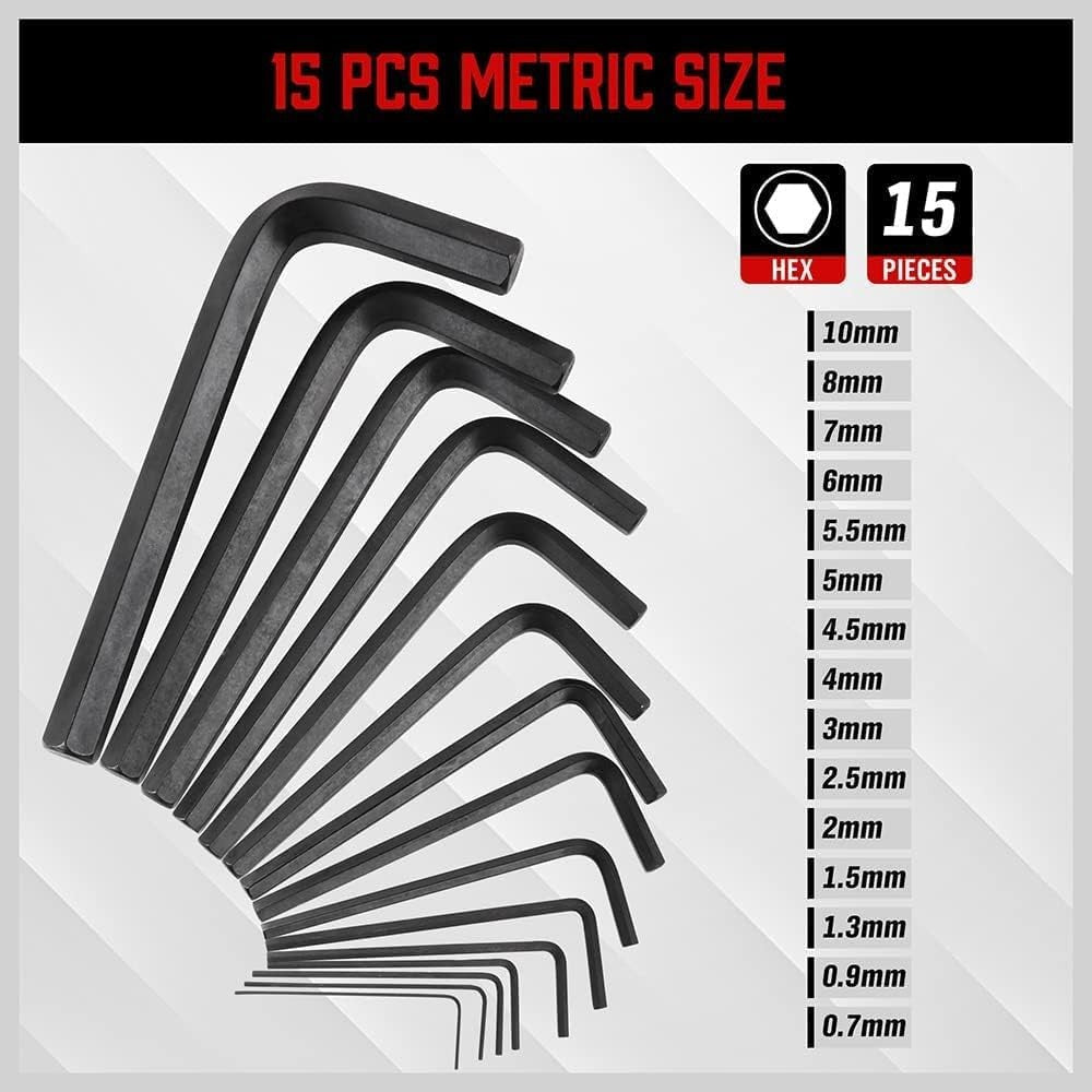 32-Piece Hex Key Wrench Set, Metric and SAE Allen Wrenches (0.028-3/8 Inch, 0.7-