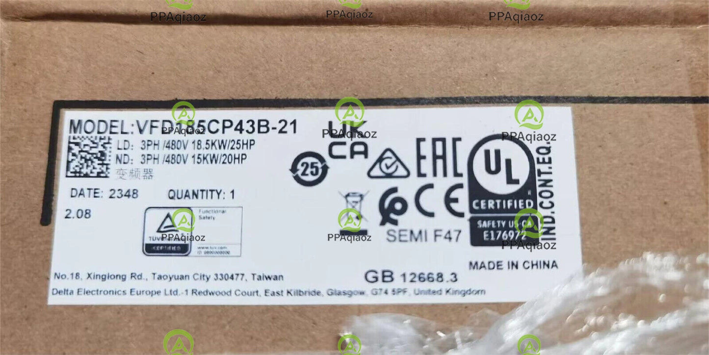 DELTA   VFD185CP43B-21  3PH/480V 18.5KW .INVERTER . IN OPEN BOX .