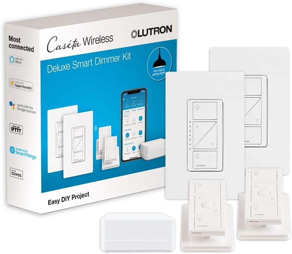 Smart Dimmer Switch Kit, Caseta, 2 Dimmers, Hub, No Neutral, 150W