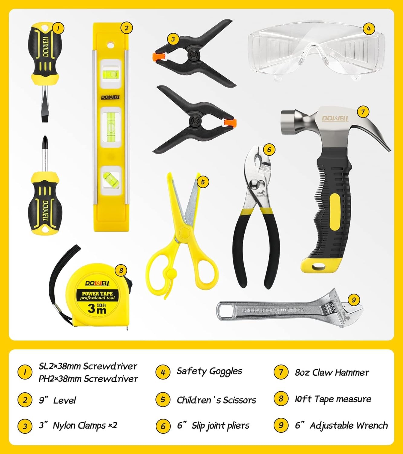 DOWELL Kids Tool Set with Tool Bag Including Real Metal Hand Tools for Boys& Gir