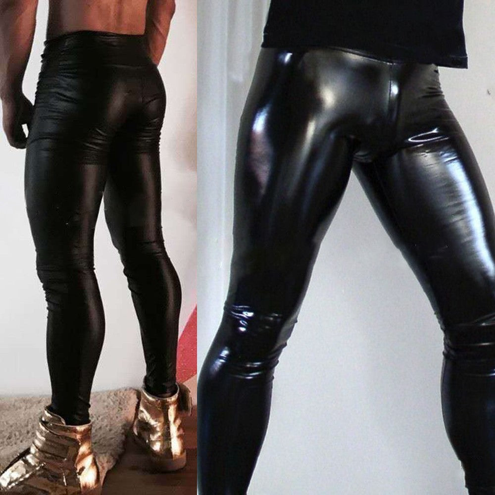 Mens Faux Leather Trousers Wet Look Slim Fit Motorcycle Biker Pants Club Party*1