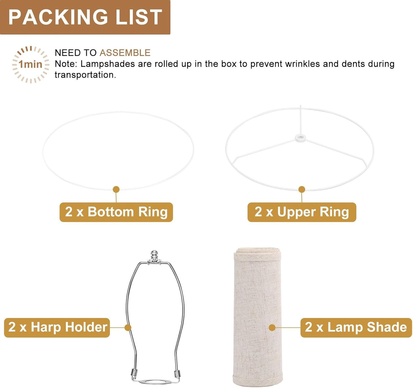 Lampshades Set of 2, Drum Lampshades 11.6" Top X 12.6" Bottom X 9.8" High,  Medi