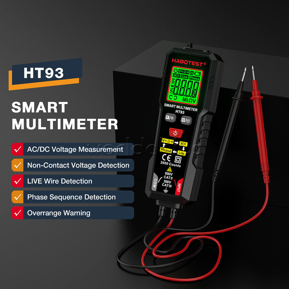 HABOTEST HT93 Digital Multimeter Smart Meter 2000 Counts Volt AC/DC NCV Tester