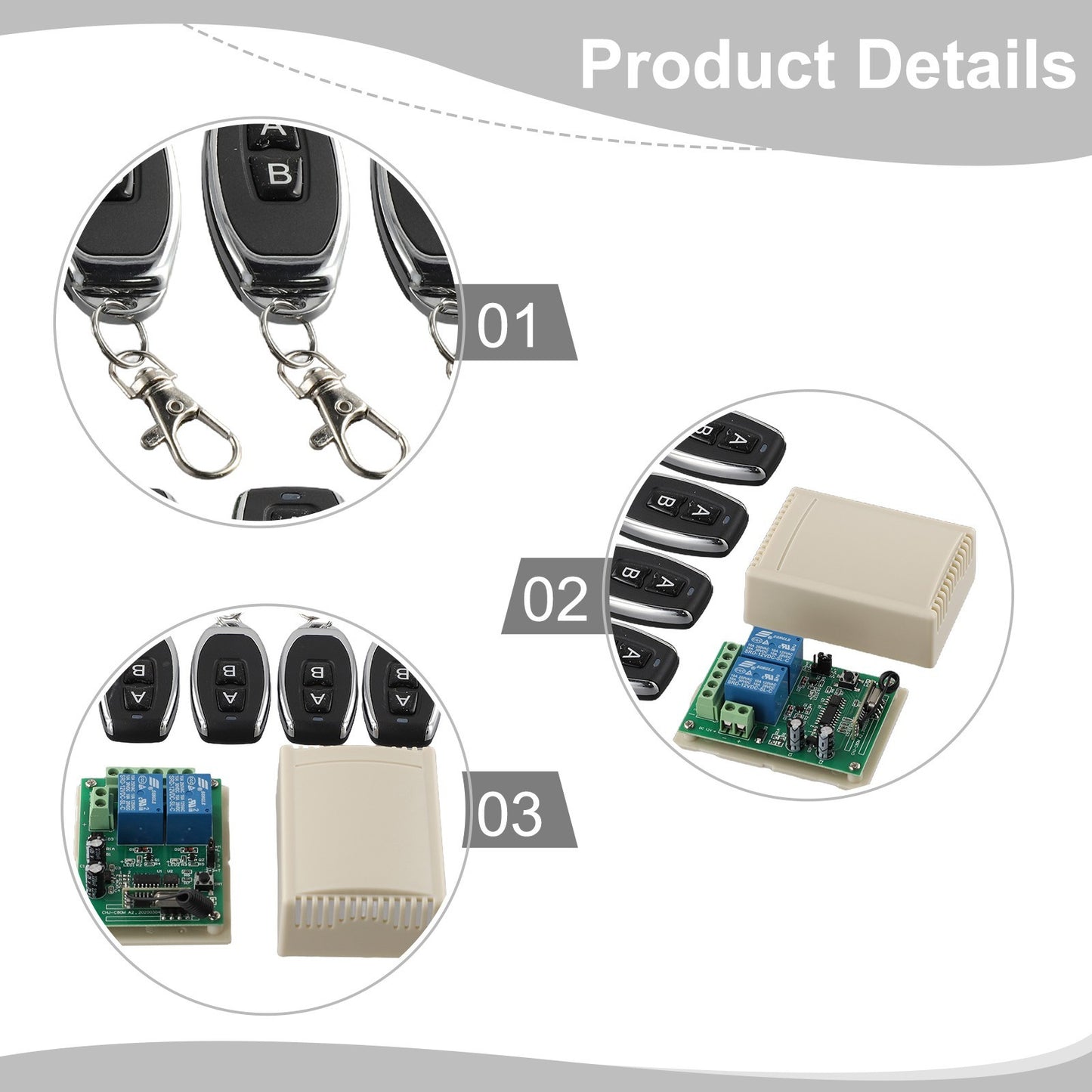 2CH 433MHz Relay 5pcs Wireless Remote Control Switch Transmitter & 1x Receiver