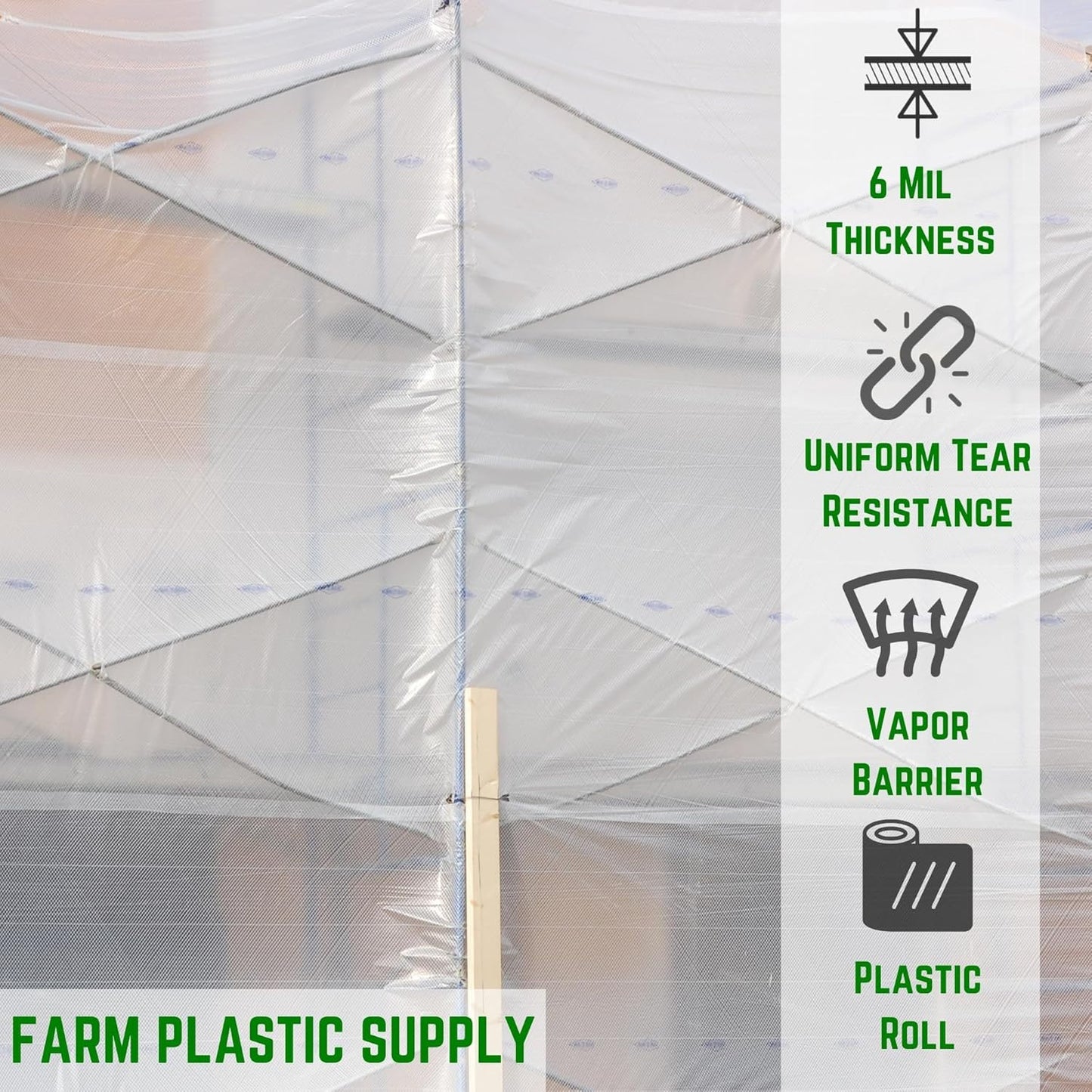 Reinforced Clear Plastic Sheeting, 6 Mil, 20' x 100', Tear Resistant