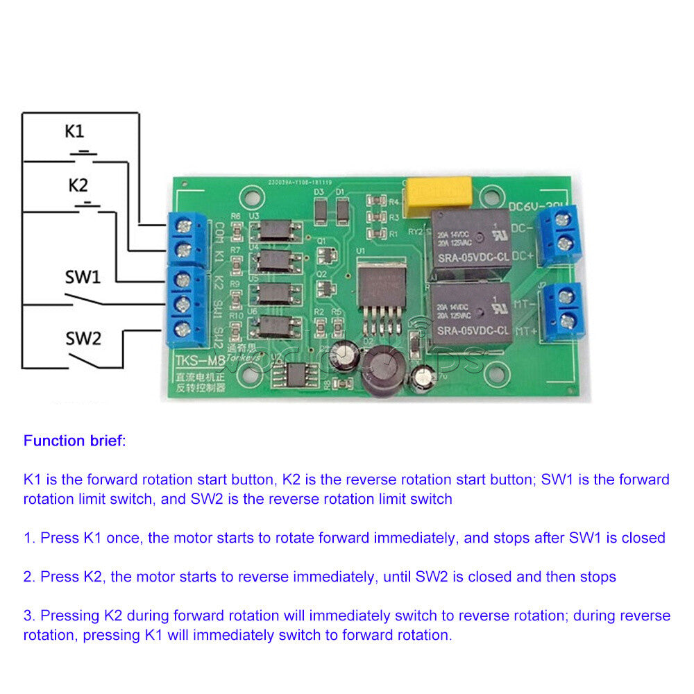 DC Motor Controller Forward Reverse 20A High Current Control Module 5V/12V/24V