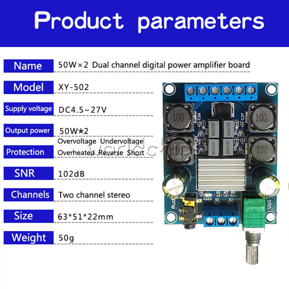 TPA3116 D2 50W+50W 50Wx2 Dual Channel DC4.5-27V Power Amplifier Board Stereo