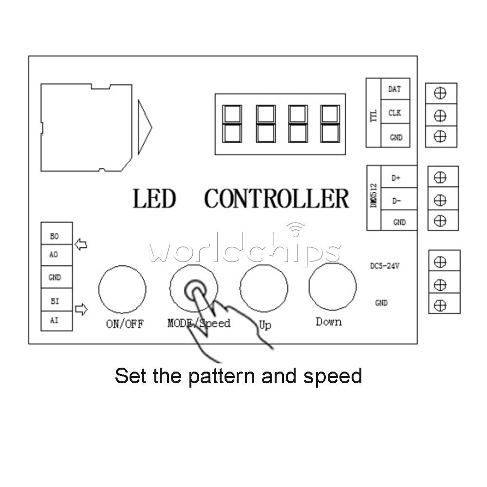 DC5-12V LED Full Color Single Port Max 2048pixel Display Light Source Controller