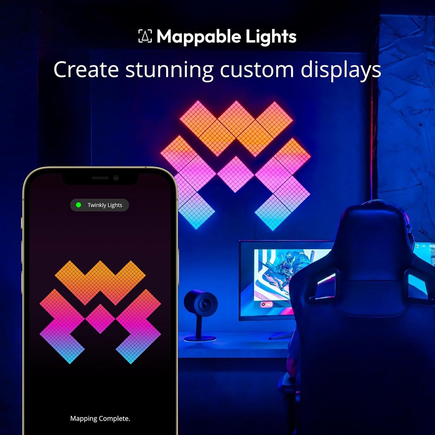 App-Controlled LED Wall Panels, Squares Kit, 64 RGB Pixels, 16M Colors