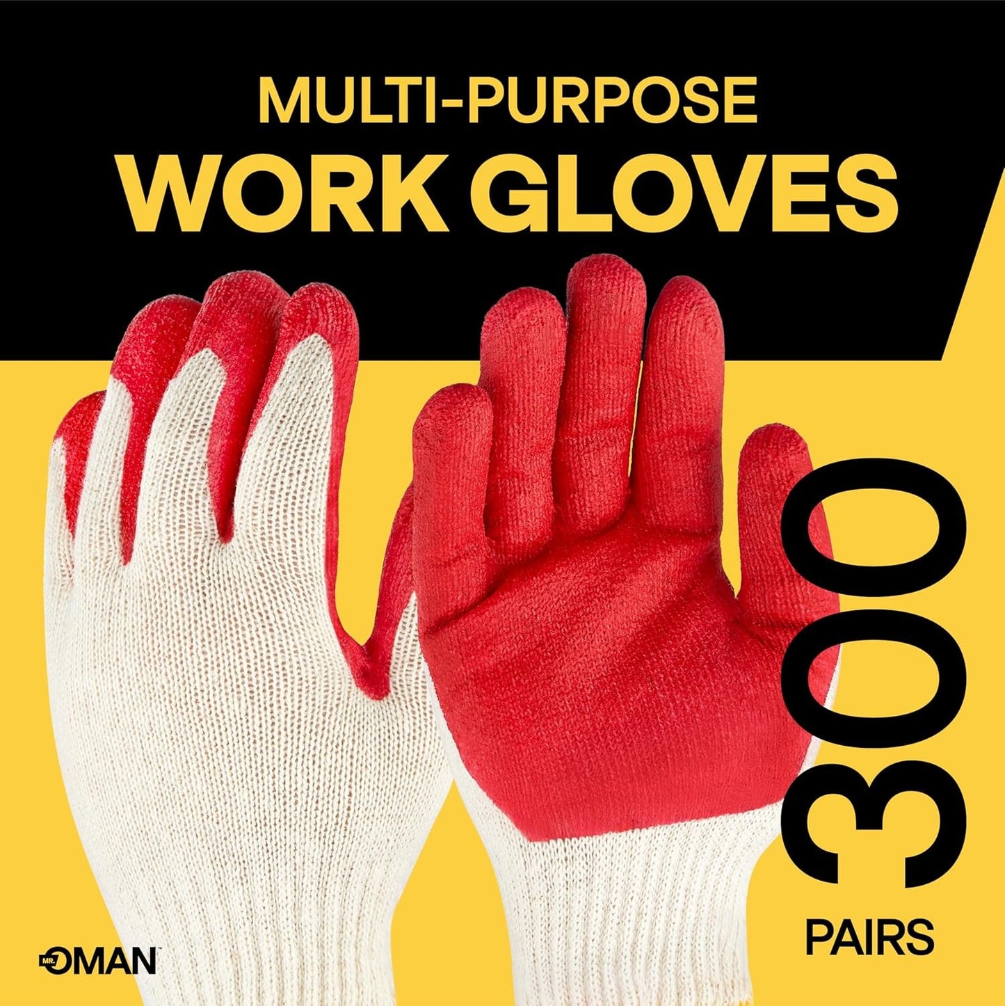 Red Palm Latex Work Gloves, Cotton/Polyester Shell, Durable