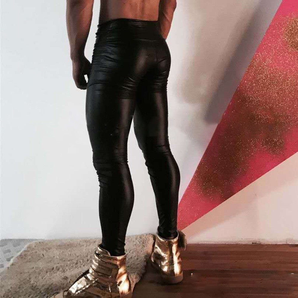 Mens Faux Leather Trousers Wet Look Slim Fit Motorcycle Biker Pants Club Party*1