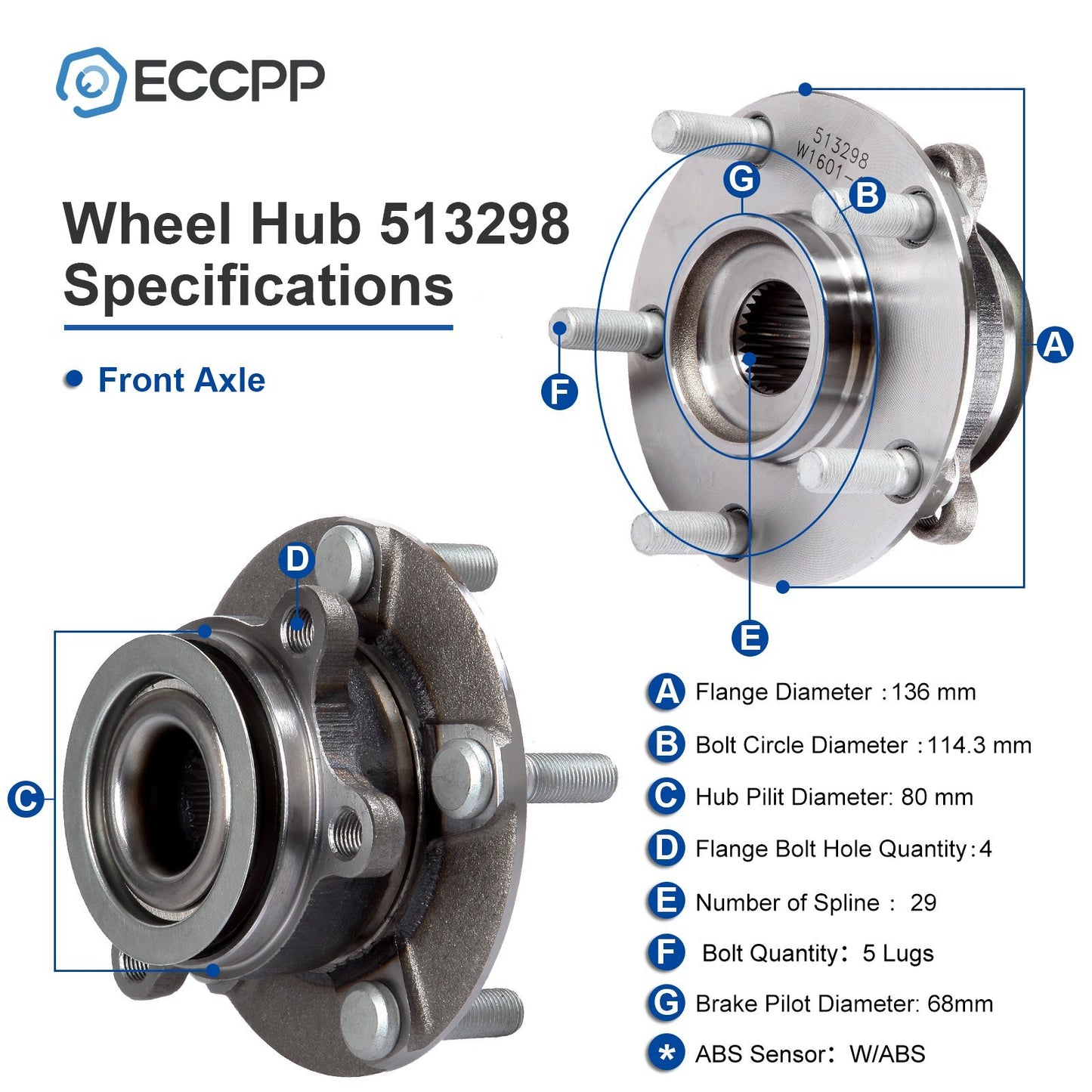 1P Wheel Hub Bearing Front For Nissan Rogue 2008-2013 Sentra SE-R 2007-2012 2.5L