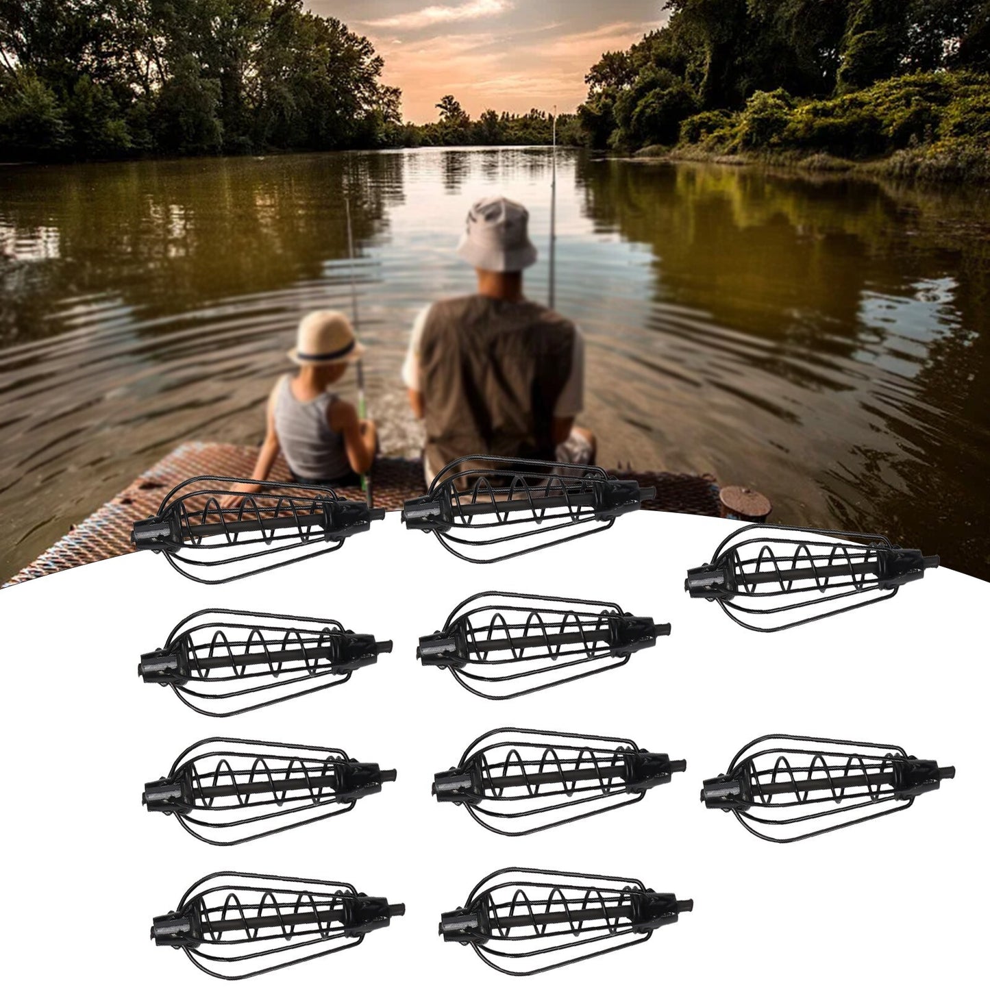 Carp Fishing Feeder 4 Sizes Bait Cage Black Spring Sinker Swim Feeders 10pcs