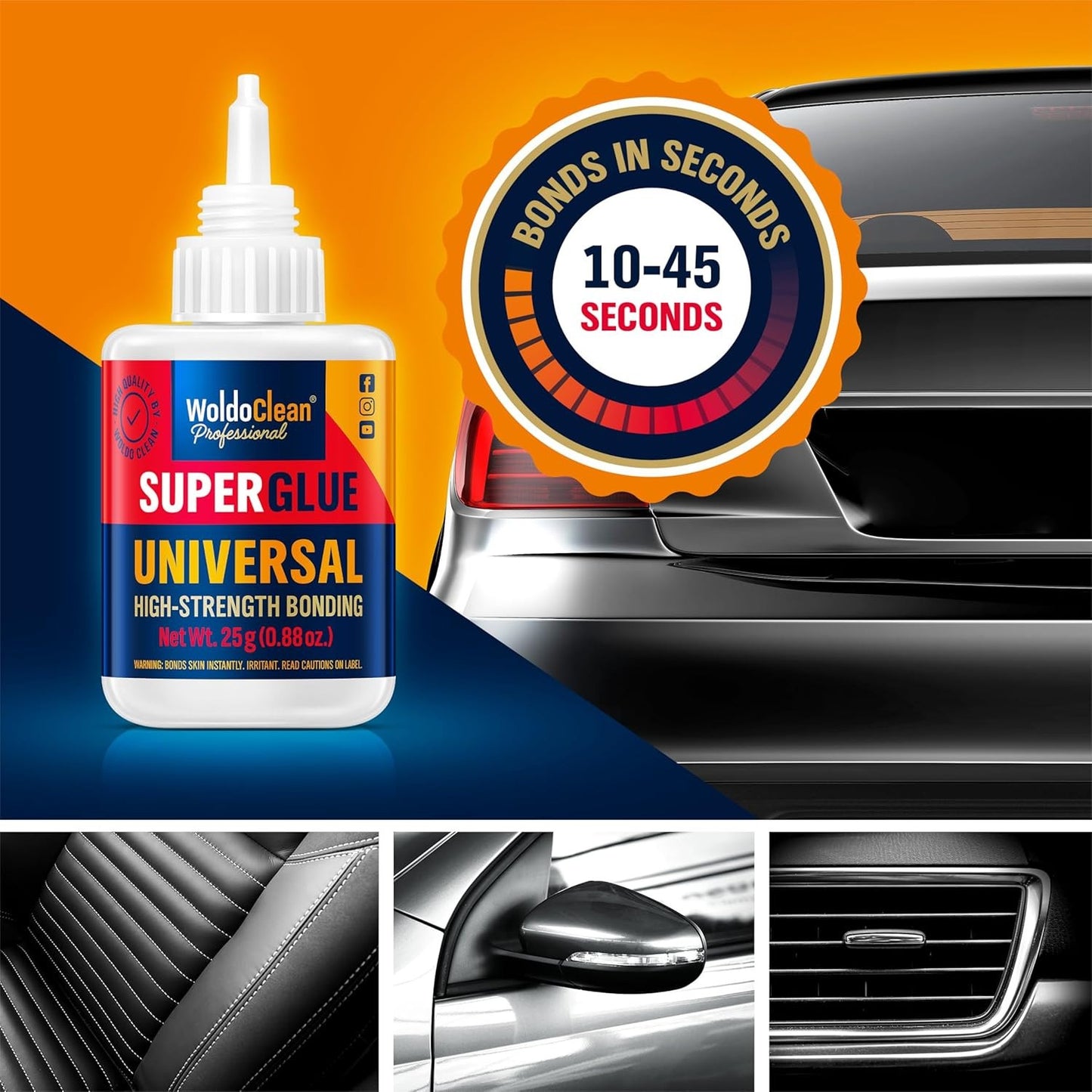 25g Super Glue, Fast-Drying CA Adhesive for Metal, Plastic, Wood, Ceramic, Glass