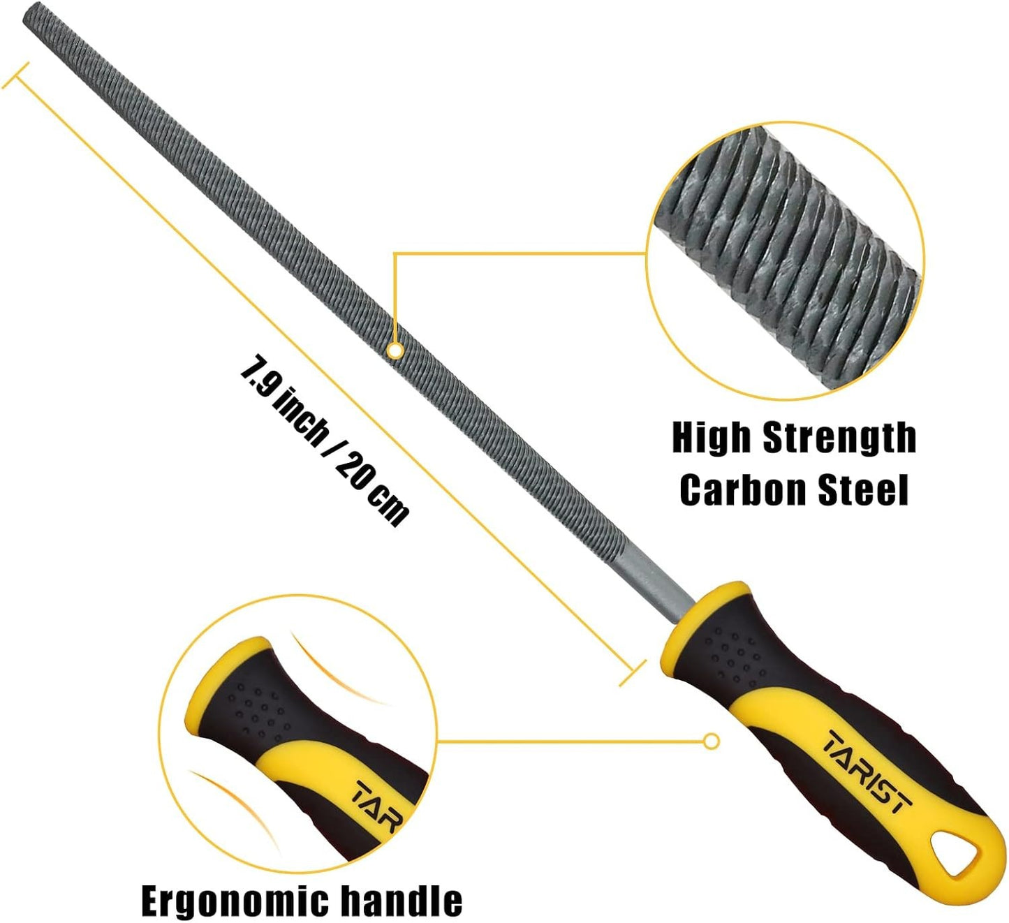 Metal File Set, 3-Piece, 8-Inch,Professional Carbon Steel File, Includes Flat/Ha