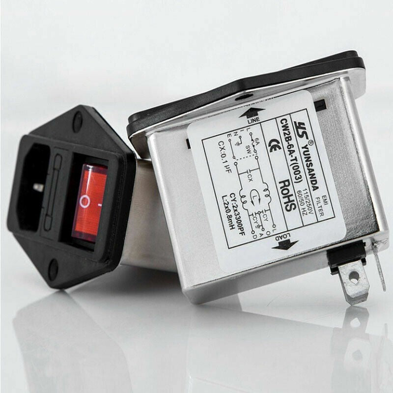 1PC CW2B-6A-T(003) Single-phase AC Power Filter Socket 220V Red with LED Light