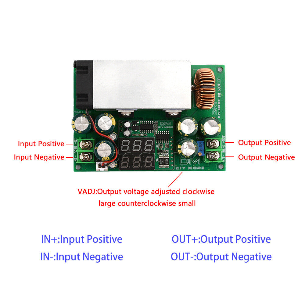 600W DC12-80V to DC2.5-50V 20A Adjustable Buck Step-Down Module With Display DIY