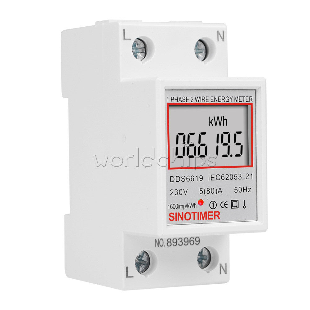 DDS6619 5-80A 230V LCD Digital Single Phase Energy Watt KWh Meter DIN Rail Mount