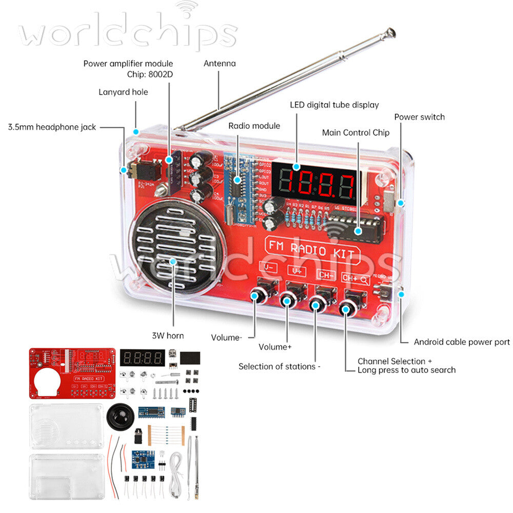 50-108MHZ FM Radio DIY Electronic Kits Soldering Practice Loose Part With Shell