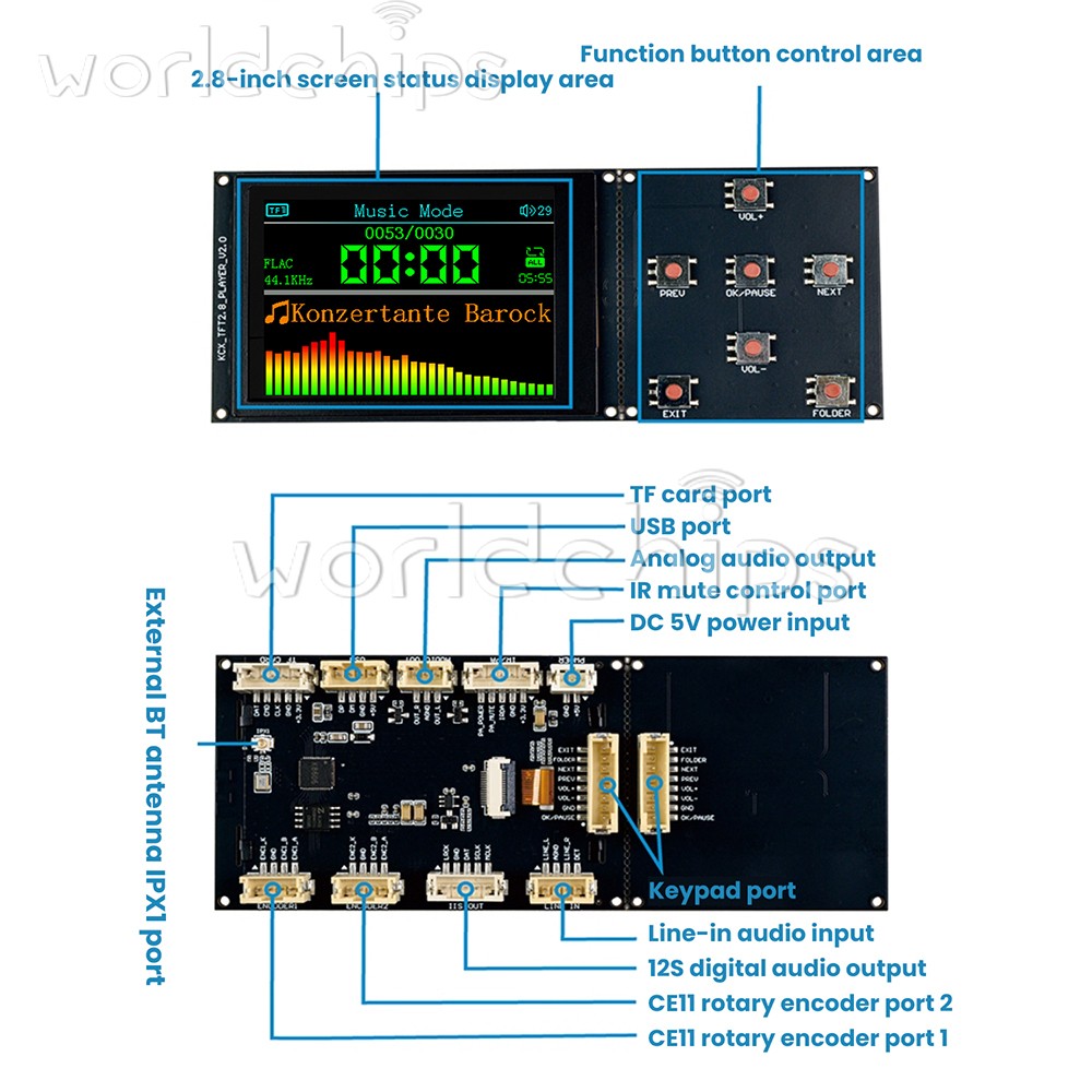 TFT Color Screen 2.8 inch Lossless Audio Decoder Digital Audio Playback Module