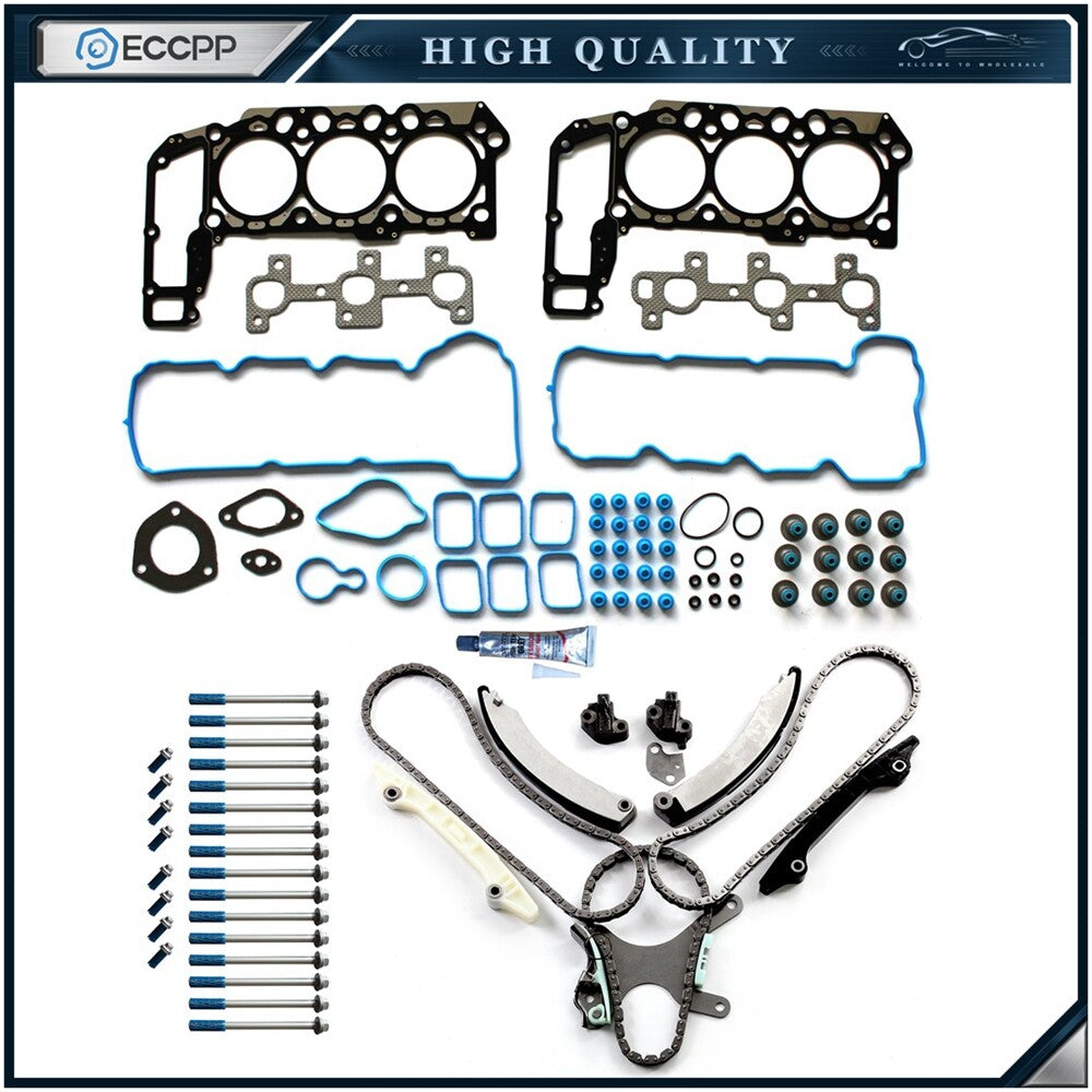 Timing Chain Kit Head Gasket Bolts Set Fits 05-09 Dodge Dakota Durango Jeep 3.7L