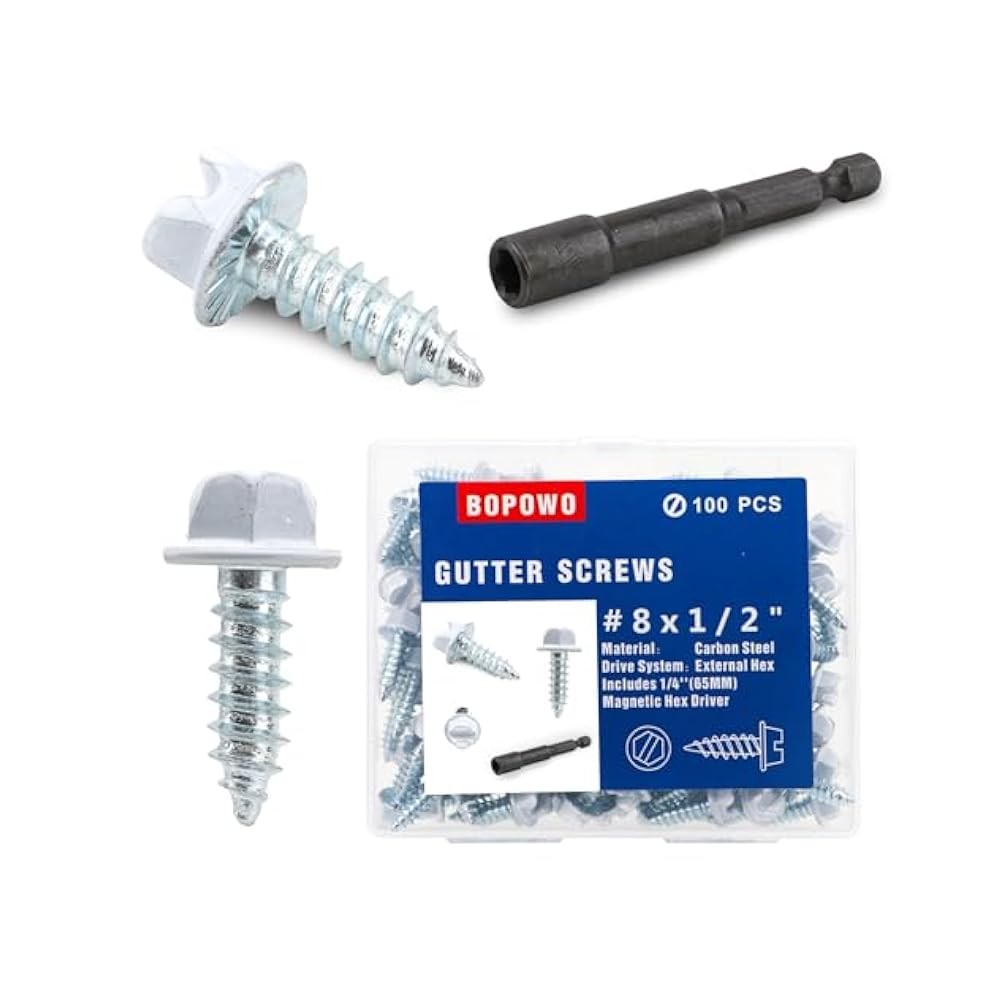 Self-Tapping Gutter Screws, #8 x 1/2", White, Zinc Plated, with Magnetic Driver