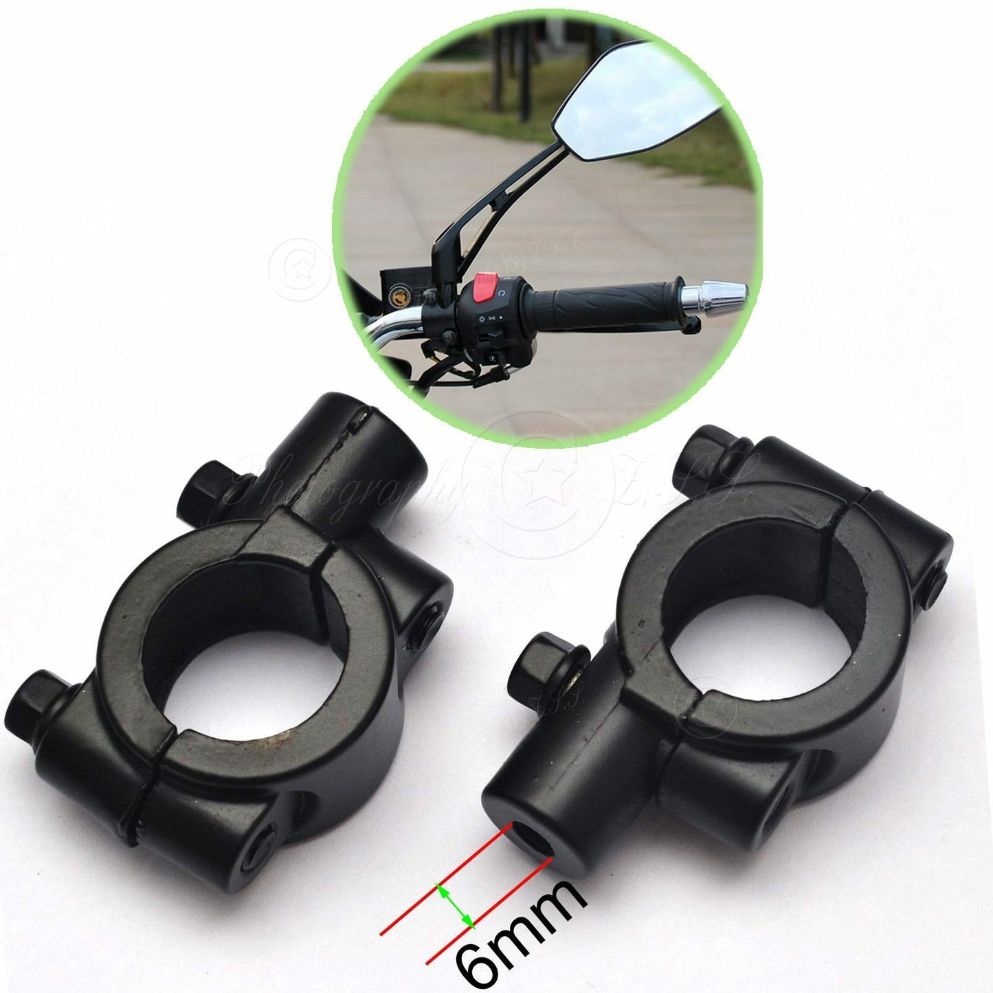 e-Bike Motorcycle Bike Rear Mirror Mount Clamp Holder Hand Bar Bracket Part -6mm