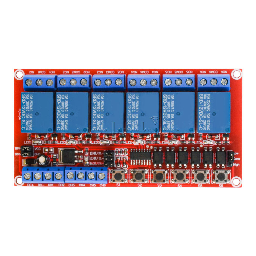 DC5/12/24V 6CH Relay Module With Optocoupler Isolation High Low Level Trigger