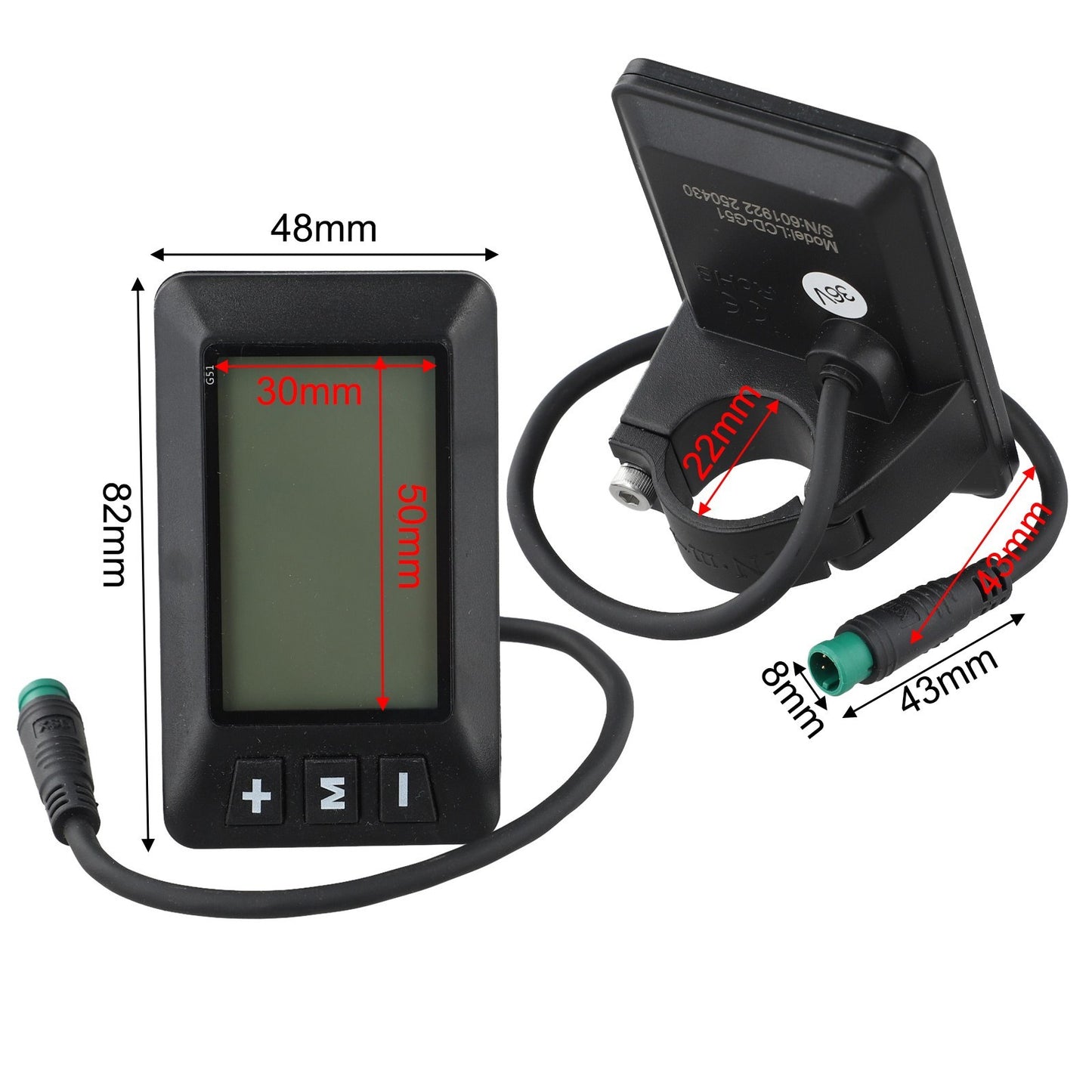 Sturdy E Bike LCD Display 24V 36V 48V with 5 Pins Waterproof Connector